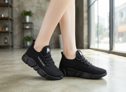 Damen Sneaker Plateau Turnschuhe Freizeitschuhe Schnürschuhe Leicht Schwarz Gr. 35–40