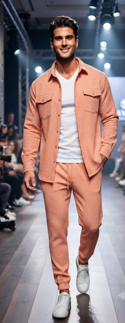 Herren Freizeit-Set Langarmhemd mit Brusttaschen & Hose Zweiteiler Casual