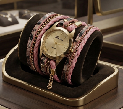 Ladies Wrap Watch Fashion Leopard Weave Bracelet Watch