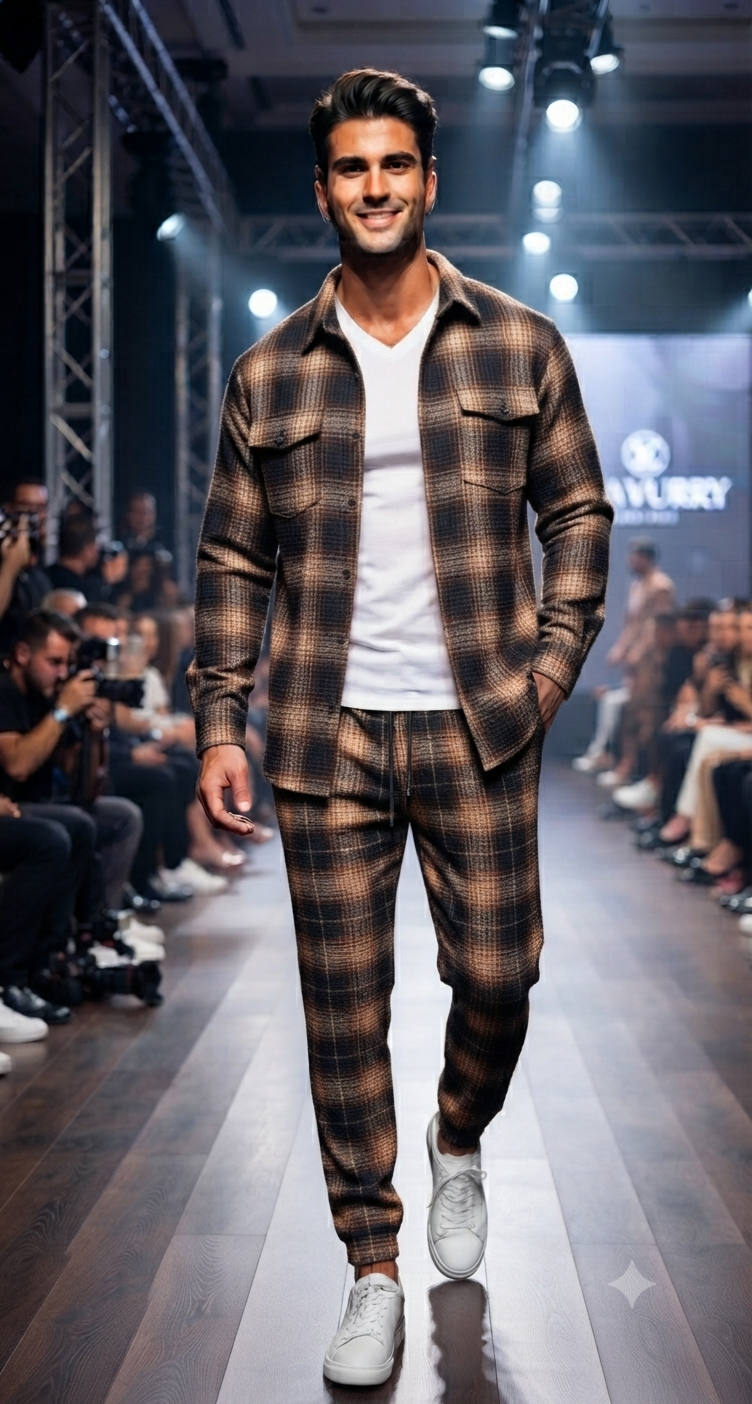 Herren Freizeit-Set Langarmhemd mit Brusttaschen & Hose Zweiteiler Casual