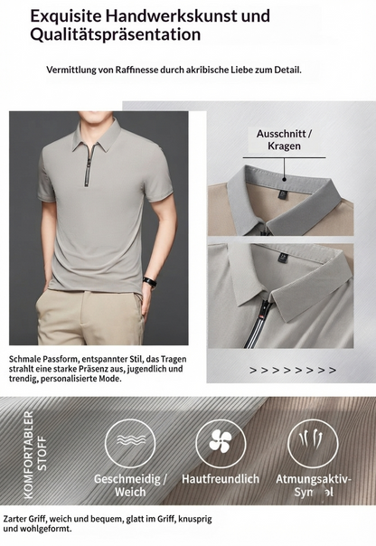 Herren Business-Casual Polo-Shirt – Half-Zip, Ice-Silk Sommer-Stil