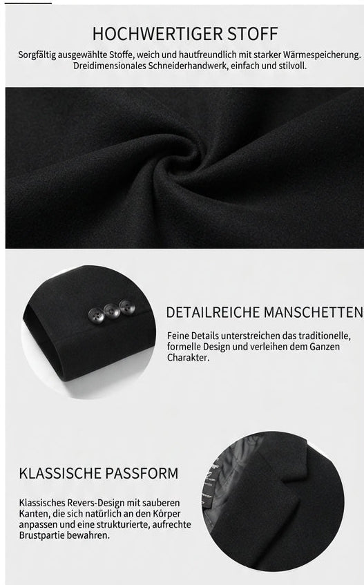 Herren Mittellanger Wollmantel – Eleganter Business Mantel aus Wollmix mit Slim Fit, verdickter Kälteschutz, Größen M bis XXXXL