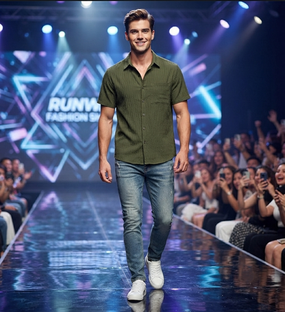Herren Sommer-Kurzarmhemd Lässiges Freizeit-Hemd Loose-Fit Texturiert