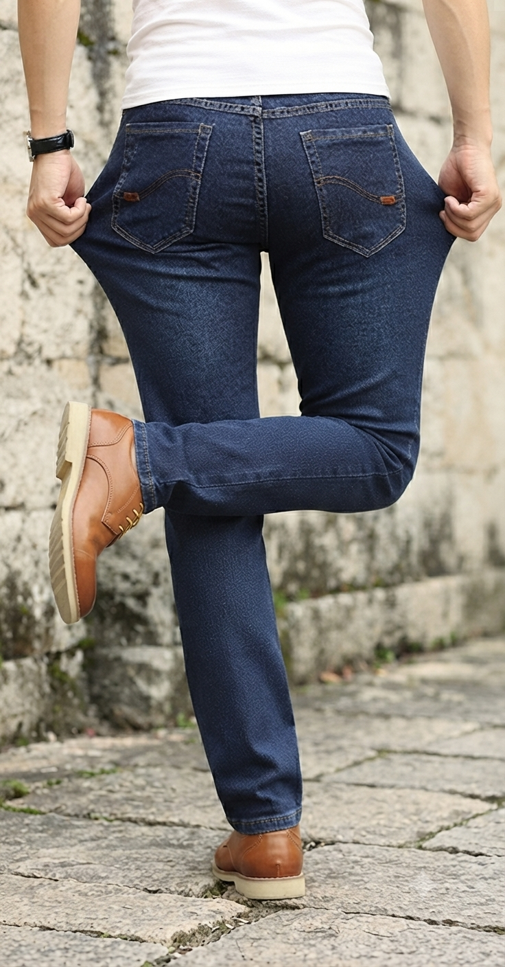 Herren Stretch-Jeans Slim-Straight Klassische Denim-Hose Dunkelblau
