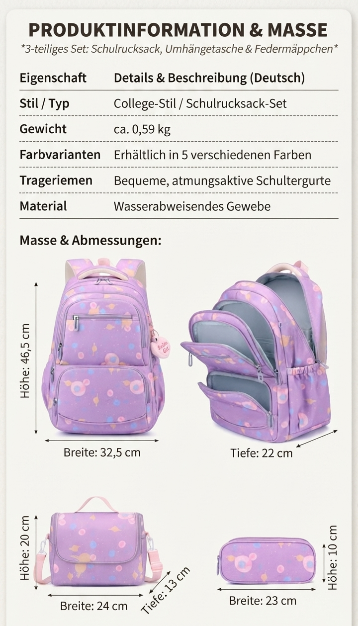 Schulrucksack Wasserdicht Jugendlicher Campus Rucksack Mädchen Tasche