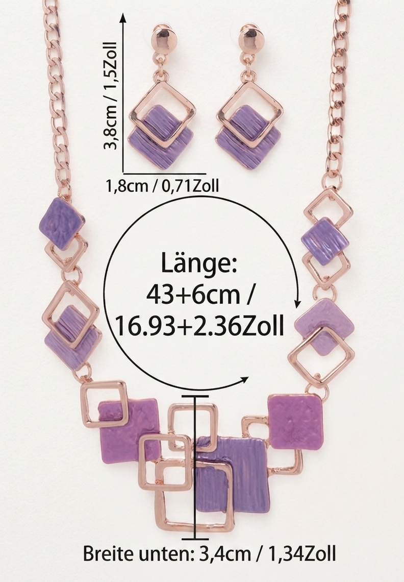 Modernes Damen Halskette & Ohrringe Set – Geometrisches Design, Tropföl-Finish