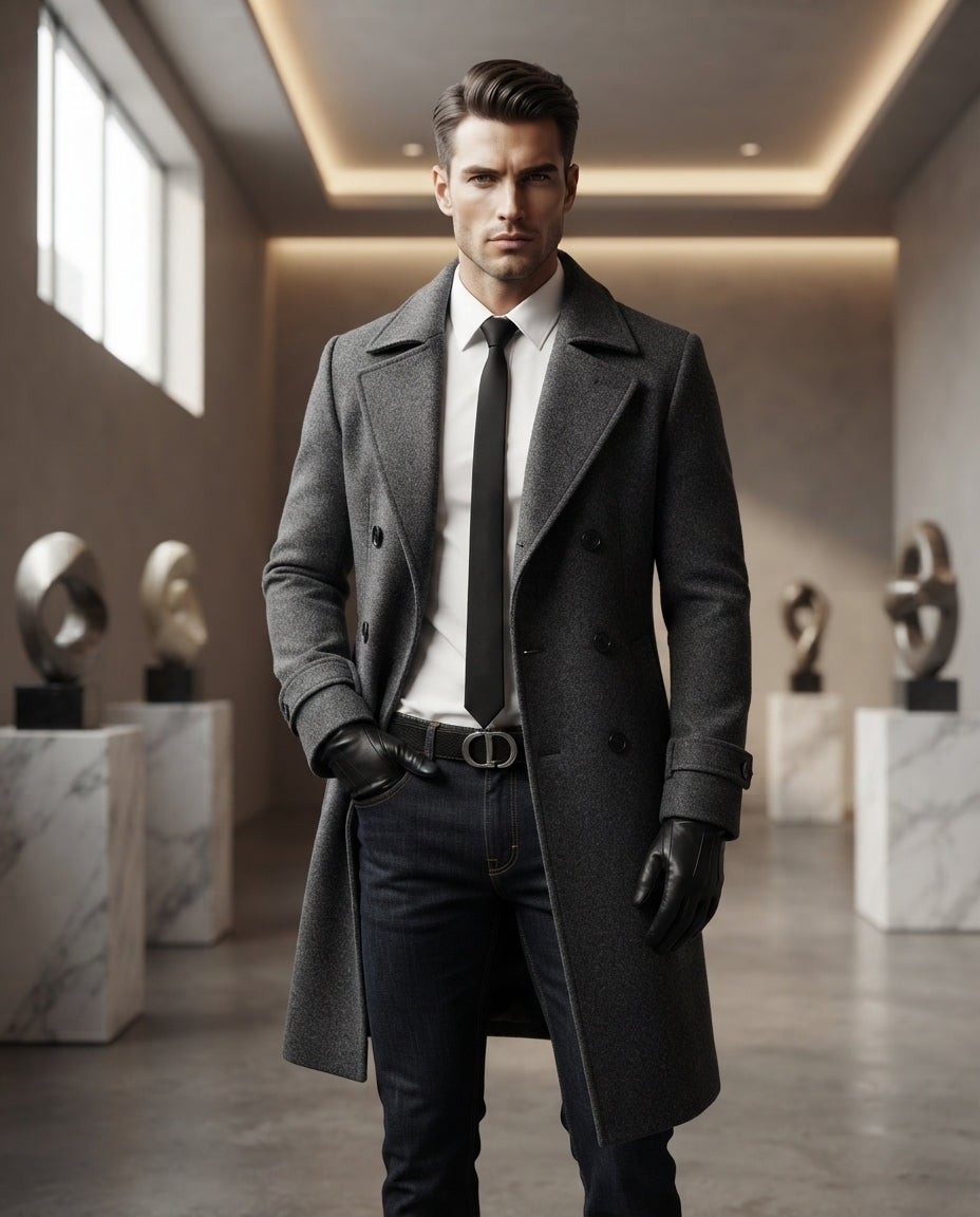 Eleganter Herren Trenchcoat Klassischer Zweireiher Mantel mit Reverskragen Stilvoller Übergangsmantel für Business und Freizeit Modische Herrenbekleidung in den Größen M bis XXXL