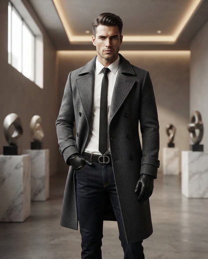 Eleganter Herren Trenchcoat Klassischer Zweireiher Mantel mit Reverskragen Stilvoller Übergangsmantel für Business und Freizeit Modische Herrenbekleidung in den Größen M bis XXXL