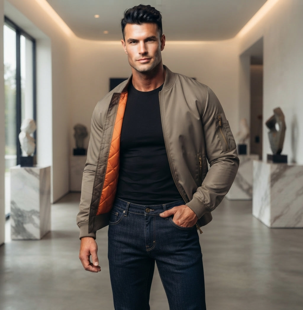 Gefütterte Herren Winter Bomberjacke Winddichte Fliegerjacke Modische Herrenbekleidung mit Rippbündchen Warme Freizeitjacke für die kalte Jahreszeit