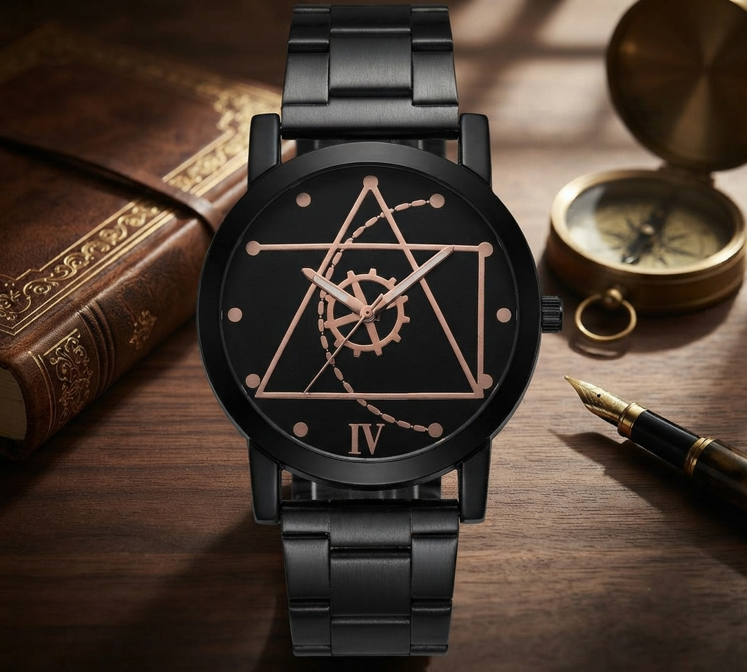 Edelstahl Quarzuhr für Damen & Herren - Kompass & Zahnrad Zifferblatt Armbanduhr