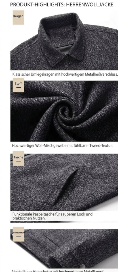 Herren Mode Langarm Wollmantel Übergangsjacke – Klassischer Kurzmantel für Alltag, Büro und Freizeit