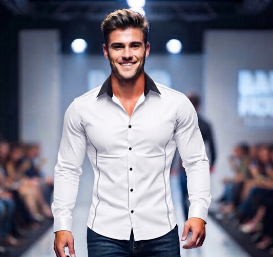 Herren Slim Fit Langarmshirt - Elegantes Freizeithemd in Schwarz, Weiß & Grau (M-XXXL)
