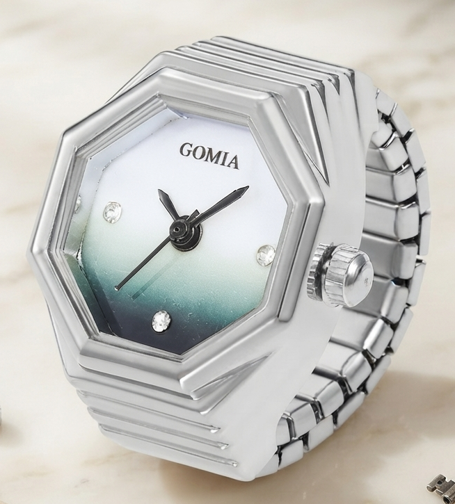 Eleganter Hexagon Ring-Uhren Unisex - Modische Fingerring Uhr mit Quarzwerk