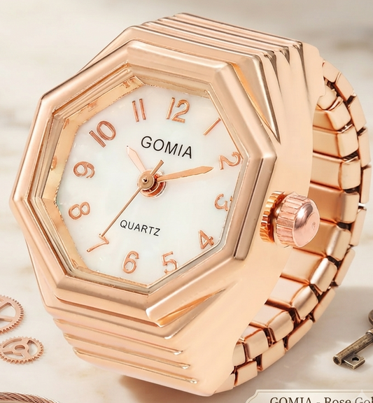 Eleganter Hexagon Ring-Uhren Unisex - Modische Fingerring Uhr mit Quarzwerk