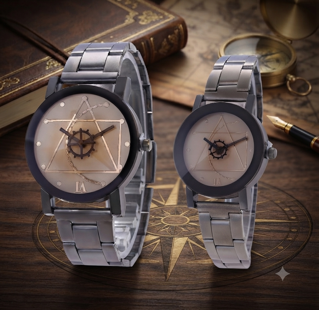 Edelstahl Quarzuhr für Damen & Herren - Kompass & Zahnrad Zifferblatt Armbanduhr