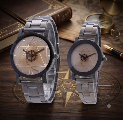 Edelstahl Quarzuhr für Damen & Herren - Kompass & Zahnrad Zifferblatt Armbanduhr