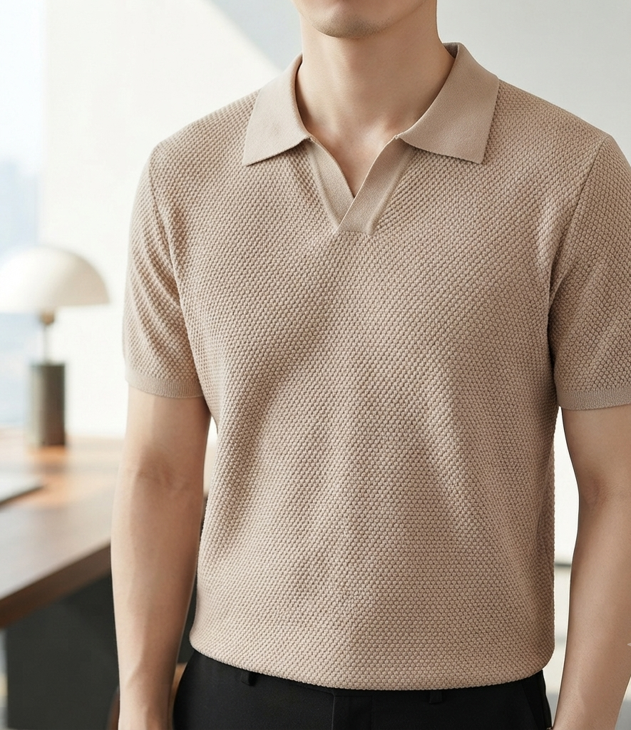 Herren Strick-Poloshirt Slim-Fit Kurzarm Reverskragen Feinstrick Sommer