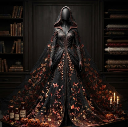Damen Gothic Hexenkleid Maxikleid im Retro Stil Extravagantes Kostüm in verschiedenen Varianten mit Rüschenärmeln und 3D Muster Größen S bis 5XL