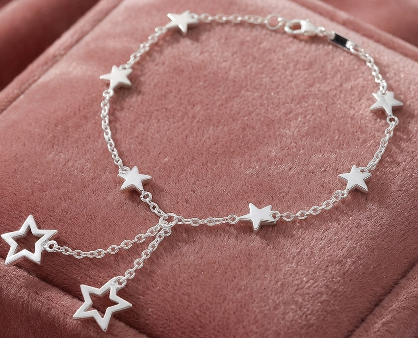 Damen Sternen Schmuck Set Halskette Armband Ohrringe Silber Plated
