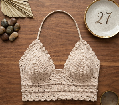 Damen Häkel-Bralette – Elegantes Baumwoll-Top mit Spitzen-Details