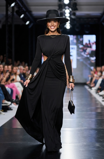 Damen Maxikleid mit Rückenausschnitt & Langarm - Elegantes Abendkleid