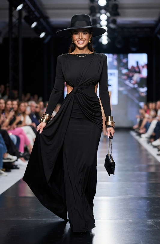 Damen Maxikleid mit Rückenausschnitt & Langarm - Elegantes Abendkleid