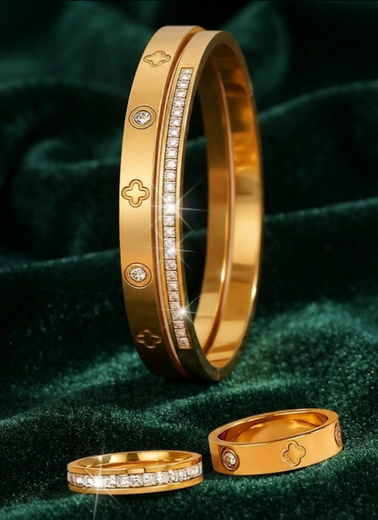 Damen Armband Ring Set 4-teilig Kristall Layered Look Blumen Schmuck