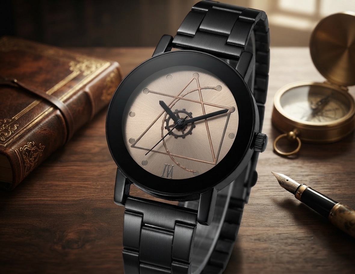 Edelstahl Quarzuhr für Damen & Herren - Kompass & Zahnrad Zifferblatt Armbanduhr