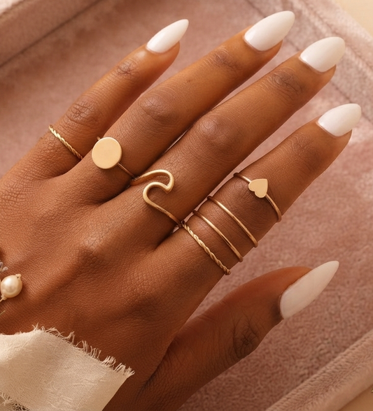 6tlg Damen Ring Set Geometrisch Gold Modisch Statement Schmuck