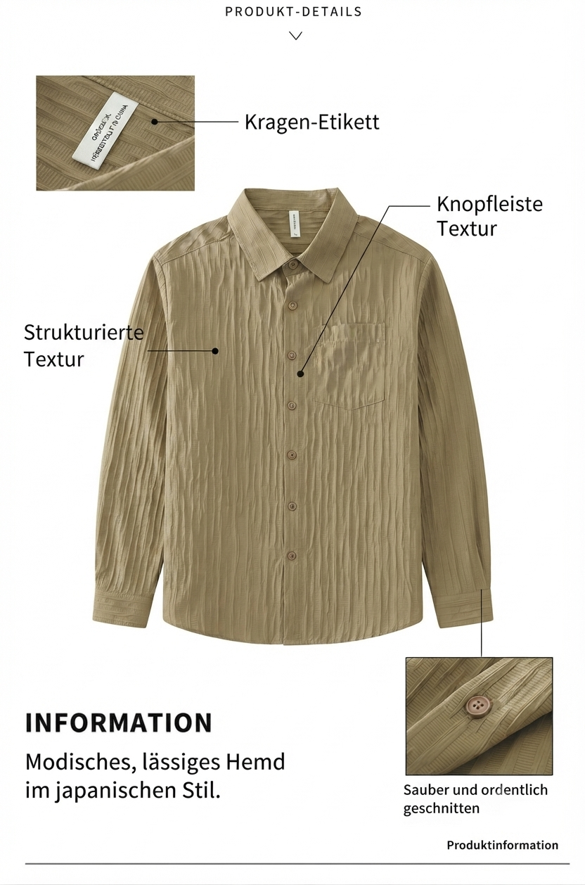 Herren Sommer-Kurzarmhemd Lässiges Freizeit-Hemd Loose-Fit Texturiert