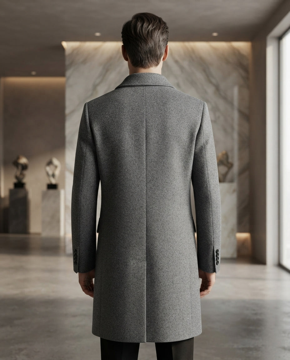 Herren Mittellanger Wollmantel – Eleganter Business Mantel aus Wollmix mit Slim Fit, verdickter Kälteschutz, Größen M bis XXXXL
