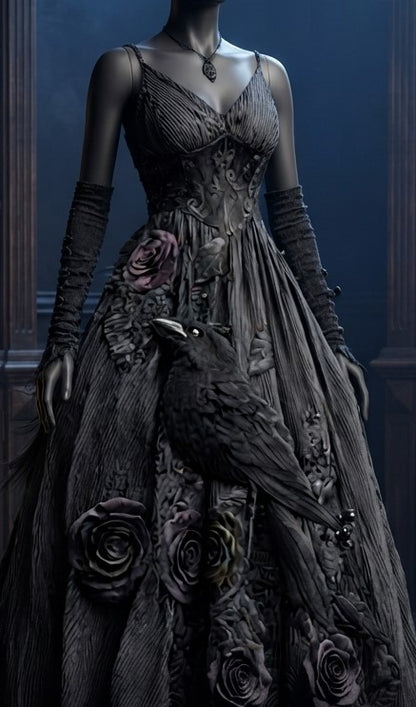 Damen Gothic Hexenkleid Maxikleid im Retro Stil Extravagantes Kostüm in verschiedenen Varianten mit Rüschenärmeln und 3D Muster Größen S bis 5XL