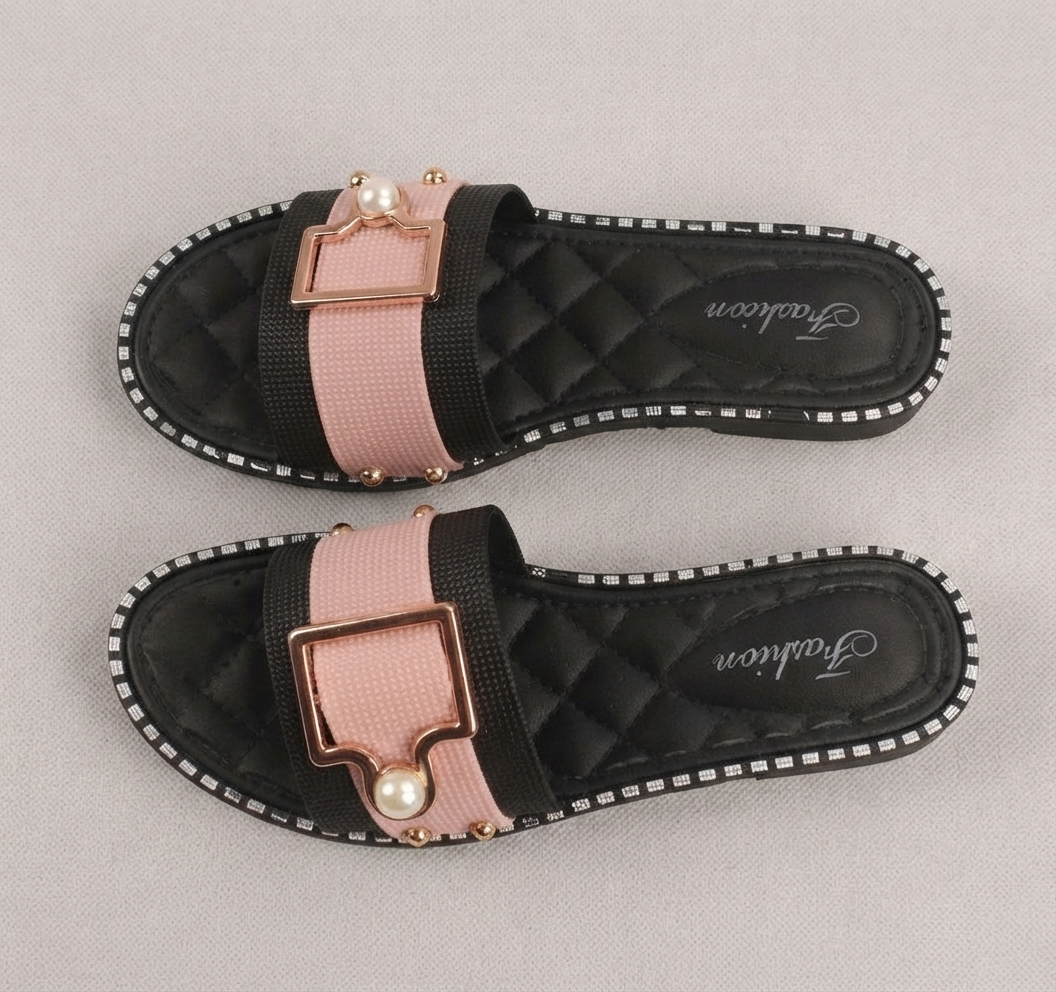 Damen Indoor & Outdoor Hausschuhe – Bequeme Pantoletten / Badelatschen mit Schnalle (Schwarz, Rosa, Weiß)