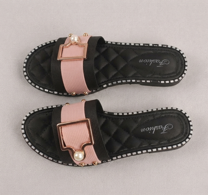 Damen Indoor & Outdoor Hausschuhe – Bequeme Pantoletten / Badelatschen mit Schnalle (Schwarz, Rosa, Weiß)