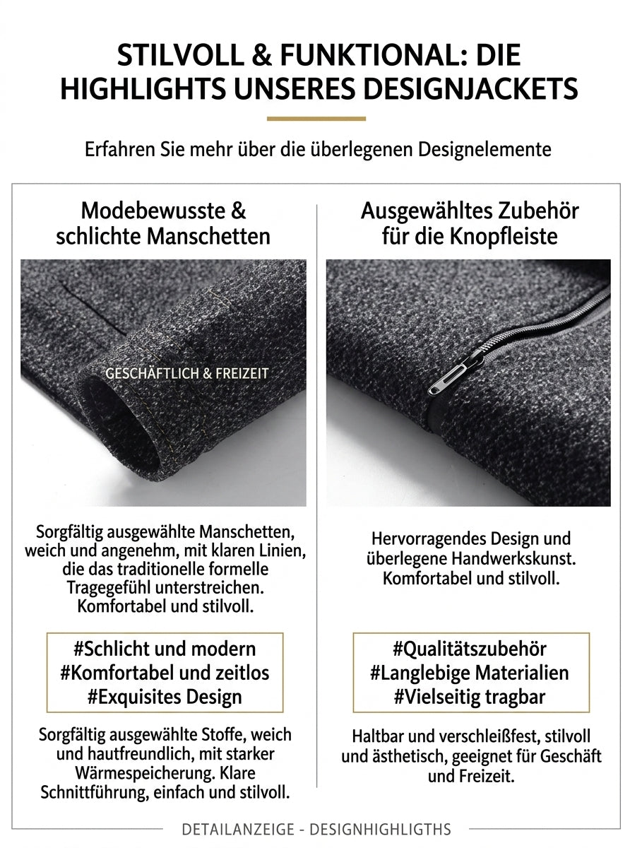 Herren Mode Langarm Wollmantel Übergangsjacke – Klassischer Kurzmantel für Alltag, Büro und Freizeit