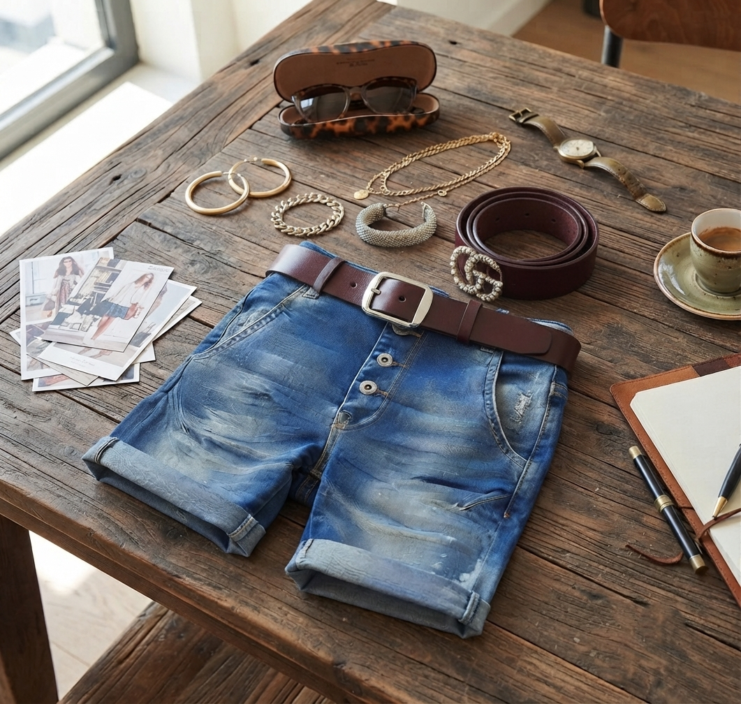 Damen Denim Shorts - High-Waist Jeans-Shorts mit elastischem Bund & Krempelsaum