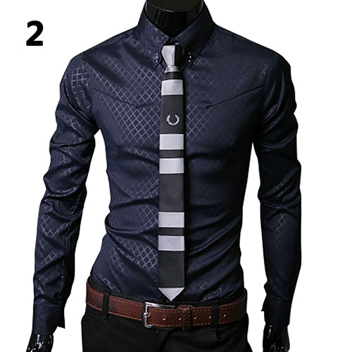 Men's Long Sleeve Business Shirt in Solid Color Checkered