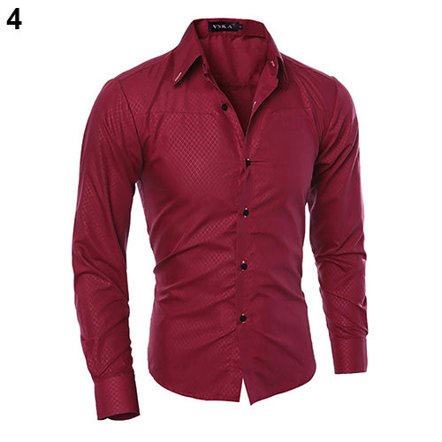 Men's Long Sleeve Business Shirt in Solid Color Checkered