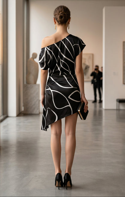 Modisches Gestreiftes Damen One-Shoulder Maxikleid – Asymmetrisches Slim-Fit Sommerkleid für Freizeit und Anlässe